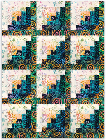 Kaufman Artisan Batik vorgeschnittenes 12-Block-Blockhaus-Steppdeckenset – Retro-Regenbogen
