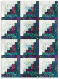 Northcott Pre-Cut 12 Block Log Cabin Quilt Kit - Digital Print - Midas Touch - Plum/Teal