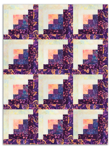 Vorgeschnittenes 12-Block-Blockhaus-Quilt-Set von Kaufman aus handwerklichem Batik-Stoff – wilder Garten – Blüte
