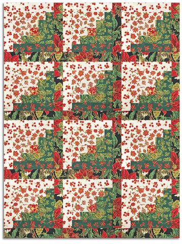 Jordan Fabrics Pre-Cut 12 Block Log Cabin Quilt Kit - Christmas Blossom - Christmas Joy