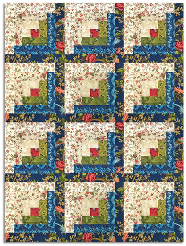 Henry Glass & Co. Pre-Cut 12 Block Log Cabin Quilt Kit - Bucklebury Chintz - BLUE