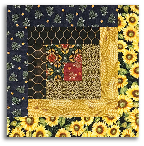 Henry Glass & Co. Pre-Cut Log Cabin Table Runner Kit - Chicken Shack - SUNFLOWERS