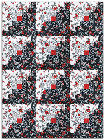 Henry Glass & Co. Pre-Cut 12 Block Log Cabin Quilt Kit - Scarlet Days & Nights