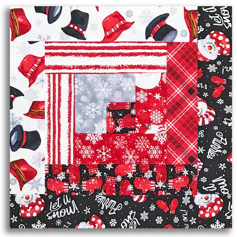 Henry Glass & Co. Pre-Cut 12 Block Log Cabin Quilt Kit - Snow Crew - TOP HATS