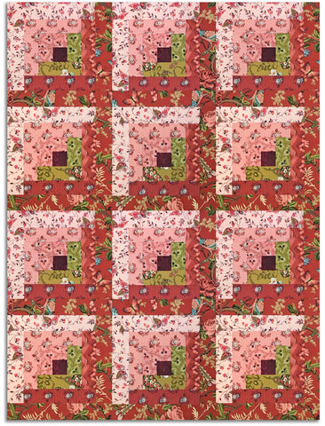 Henry Glass & Co. Pre-Cut 12 Block Log Cabin Quilt Kit - Bucklebury Chintz - RED