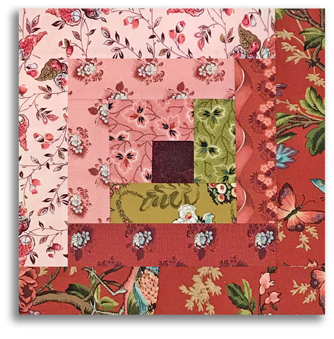 Henry Glass & Co. Pre-Cut 12 Block Log Cabin Quilt Kit - Bucklebury Chintz - RED