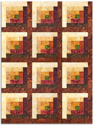 Hoffman Watercolor Batiks Pre-Cut 12 Block Log Cabin Quilt Kit - Joyful Harvest