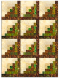 Hoffman Watercolor Batik Pre-Cut 12 Block Log Cabin Quilt Kit - Evergreen Tree