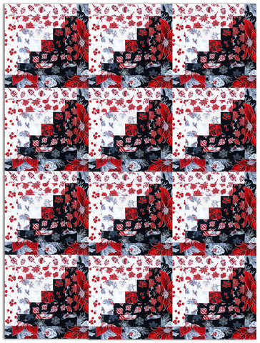 Jordan Fabrics Pre-Cut 12 Block Log Cabin Quilt Kit - Christmas Blossom Silver Poinsettia