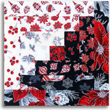 Jordan Fabrics Pre-Cut 12 Block Log Cabin Quilt Kit - Christmas Blossom Silver Poinsettia