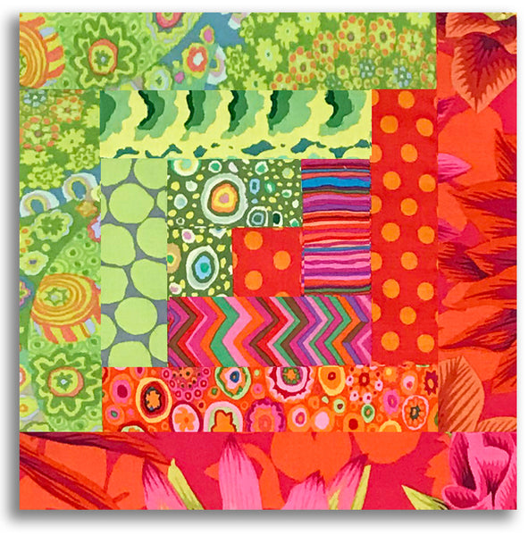 Free Spirit Kaffe Fassett Pre-cut 12 Block Log Cabin Quilt Kit - Orange/Green