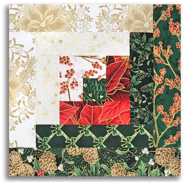 Kaufman Pre-Cut 12-Block Log Cabin Quilt Kit - Holiday Flourish: Festive Finery - Holiday