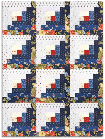 Moda  Pre-cut 12 Block Log Cabin Quilt Kit - Grand Haven - BLUE/CREAM