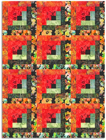 Hoffman Bali Batiks Pre-Cut 12 Block Log Cabin Quilt Kit - Feel The Flame