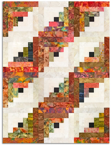 Hoffman Batik Scrappy Pre-Cut 12 Block Log Cabin Quilt Kit - Rogue Valley Autumn