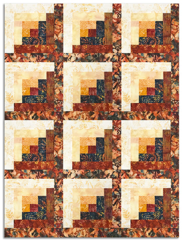 Hoffman Bali Batiks Pre-Cut 12 Block Log Cabin Quilt Kit - Autumn Sunsets - WARM