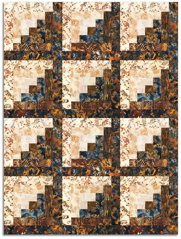 Hoffman Bali Batiks Pre-Cut 12 Block Log Cabin Quilt Kit - Autumn Sunsets - COOL