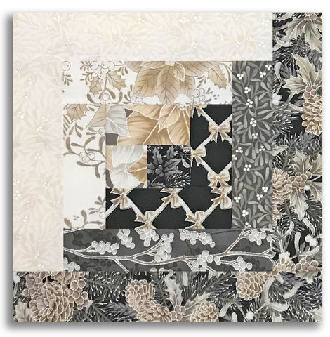 Kaufman Pre-Cut 12-Block Log Cabin Quilt Kit - Holiday Flourish: Festive Finery - Taupe