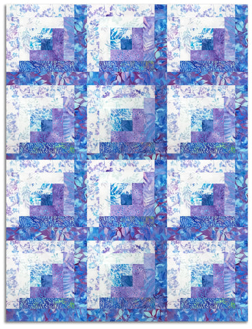 Hoffman Bali Batiks Pre-Cut 12 Block Log Cabin Quilt Kit - Blue Raspberry