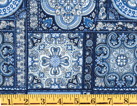 Benartex Bluesette 13444 55 Dark Blue Tiles By The Yard