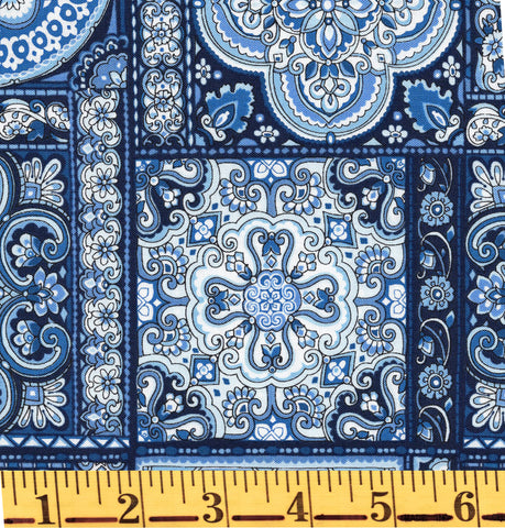 Benartex Bluesette 13444 55 Dark Blue Tiles By The Yard