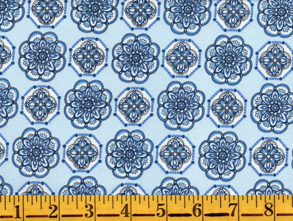 Benartex Bluesette 13447 05 Light Blue Tile Medallion By The Yard ...