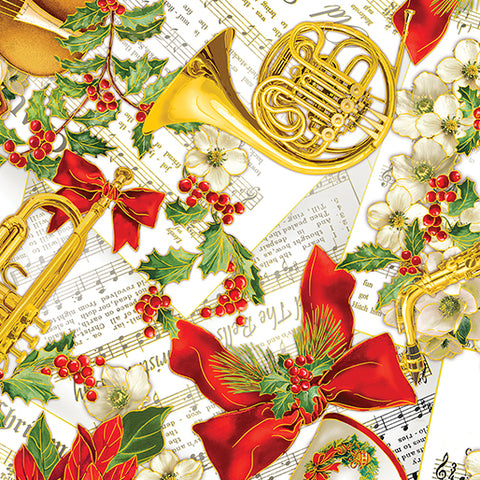 Benartex Metallic - Christmas Musical 14022M 07 Christmas Serenade Cream By The Yard