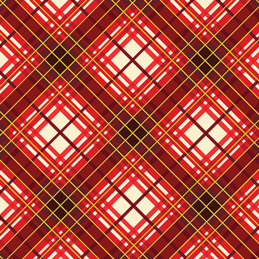 Benartex Metallic - Christmas Musical 14030M 10 Holiday Plaid Red By The Yard