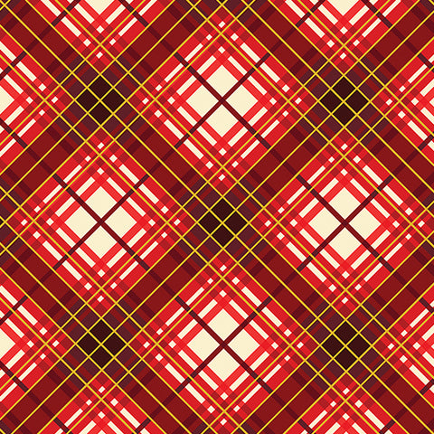 Benartex Metallic - Christmas Musical 14030M 10 Holiday Plaid Red By The Yard