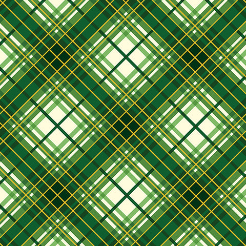 Benartex Metallic - Christmas Musical 14030M 44 Holiday Plaid Green By The Yard