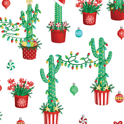 Benartex Happy Llamadays 14423 09 Holiday Cactus White By The Yard