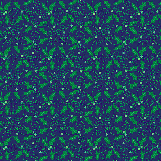 Benartex Happy Llamadays 14425 56 Holly Scrolls Navy By The Yard