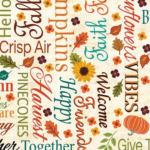 Benartex Panel Placemat Kit (Makes 6) - Gather Together - WORDS OF AUTUMN