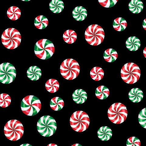 Benartex Sugar & Spice 14571 12 Peppermint Candies Black By The Yard