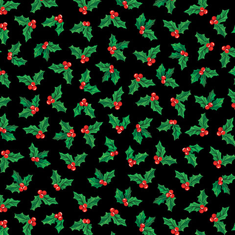 Benartex Sugar & Spice 14576 12 little Holly Black By The Yard