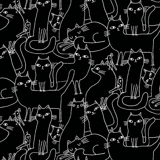 Benartex Cosmo Cats 16133 12 Outline Cats Black/White By The Yard
