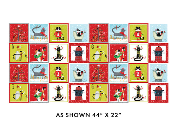 Benartex Meowy Christmas 16231 99 Squares Multi  22" PANEL By The PANEL (not strictly by the yard)