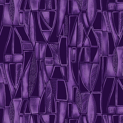 Benartex - Luminescent Leaves 16262 66 Tonal Geo Purple By The Yard