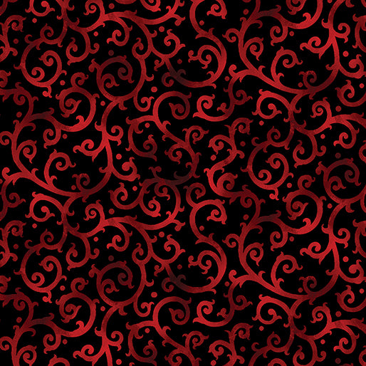 Benartex Christmas Spirit 16277 20 Scrolling Splendor Scarlet/Black By The Yard