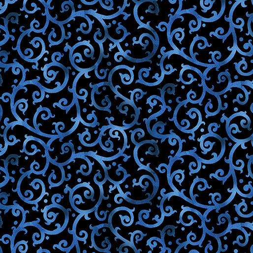 Benartex Christmas Spirit 16277 56 Scrolling Splendor Blue/Black By The Yard