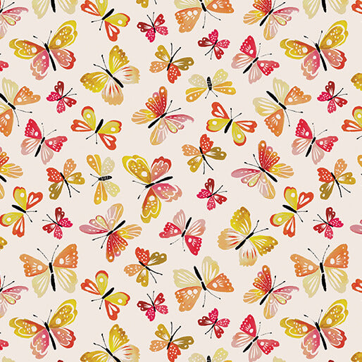 Benartex Love & Stitches 16634 28 Peach Jam/Nature Rustic Flutter By The Yard