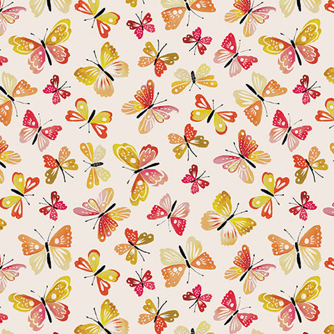 Benartex Love & Stitches 16634 28 Peach Jam/Nature Rustic Flutter By The Yard