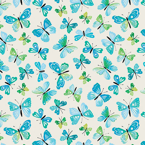 Benartex Love & Stitches 16634 82 Teal/Nature Rustic Flutter By The Yard