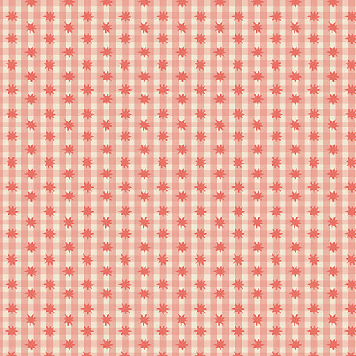 Benartex Love & Stitches 16714 26 Peach Jam Meadow Star Gingham By The Yard