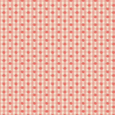 Benartex Love & Stitches 16714 26 Peach Jam Meadow Star Gingham By The Yard