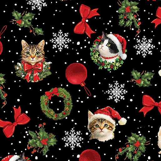 Benartex - Merry Cats 16774 12 Black/Multi Cats Toss By The Yard