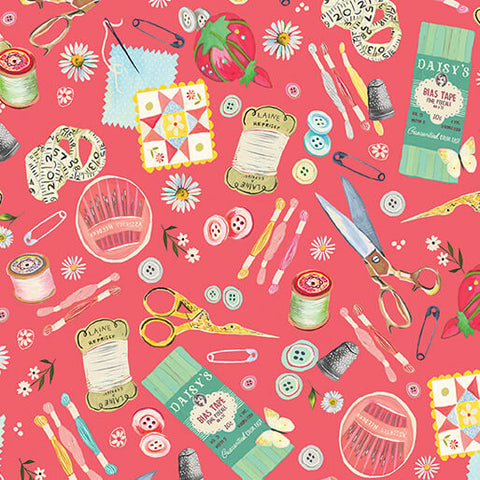 Benartex Love & Stitches 16895 27 Peach Jam Love Is The Thread By The Yard