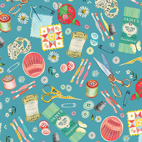 Benartex Love & Stitches 16895 84 Teal Love Is The Thread By The Yard