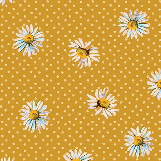Benartex Love & Stitches 16897 34 Gold Daisy Dot By The Yard