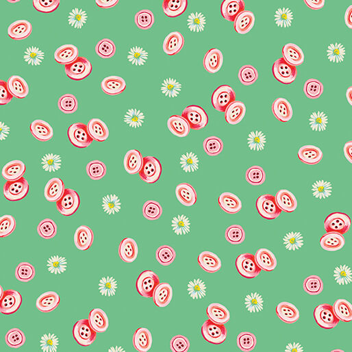 Benartex Love & Stitches 16899 44 Green Buttons By The Yard